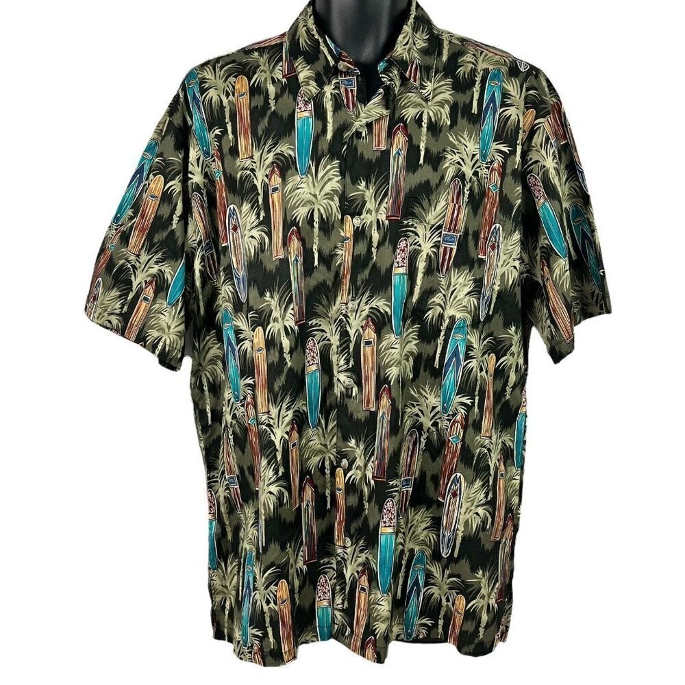 Kalaheo Mens Surfboard Palm Trees Hawaiian Shirt Green Large - Picture 2 of 8
